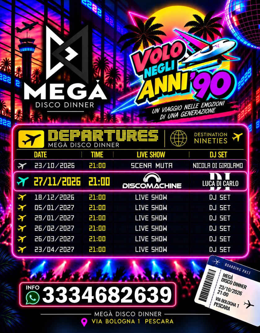 serata volo negli anni 90 a megà pescara